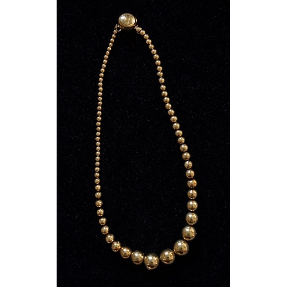 Vintage Japan Graduated Necklace Gold Tone Mid Century Costume Barrel Clasp